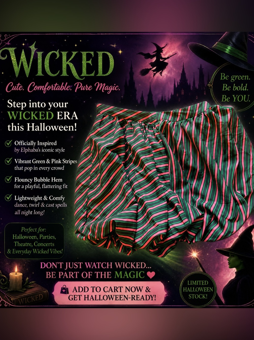 Wicked Striped Circle Skirt in Green and Pink